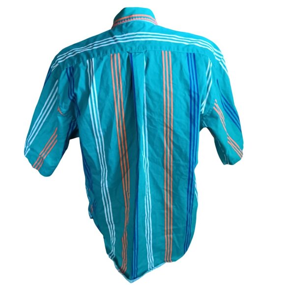 Men's Large Shirt Deep River Vintage Y2K Striped Button-Down Turquoise Orange - Picture 3 of 4